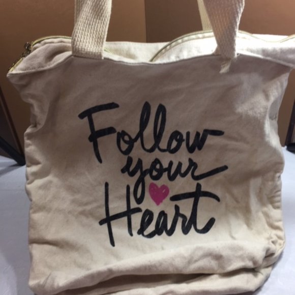 "Follow Your Heart" Canvas Tote Bag 15"x17" - Picture 7 of 9